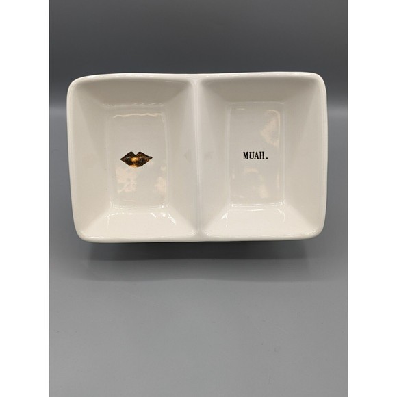 Rae Dunn Muah Lip Divided Dish Bowl Candy Nuts Dip Condiments Artisan Collection - Picture 2 of 10